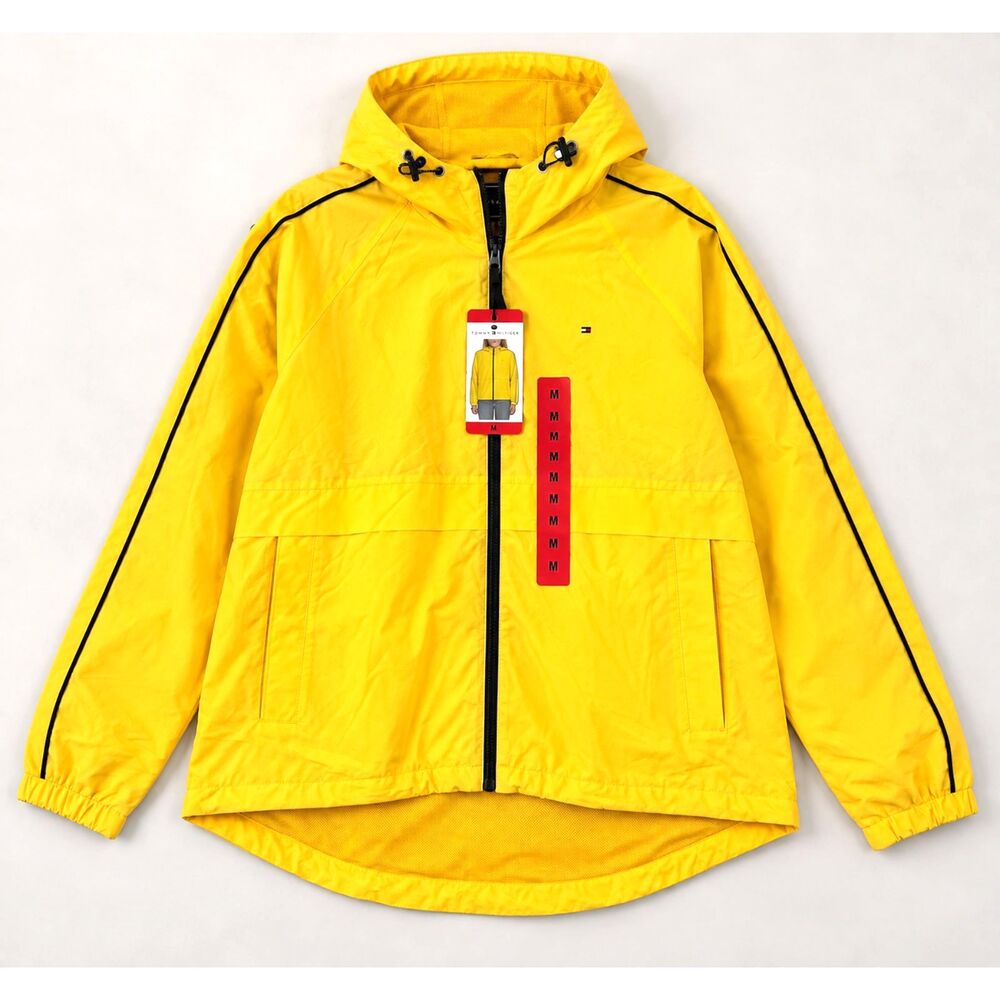 Tommy Hilfiger NWT Yellow Hooded Windbreaker Rain Jacket Women's Medium